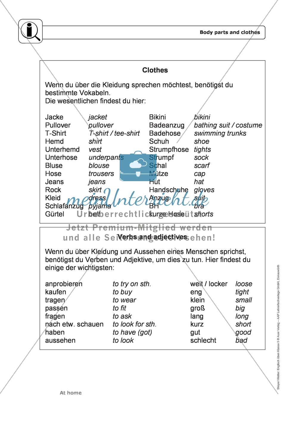At home: body parts and clothes - Exercises + Lösungen Preview 2