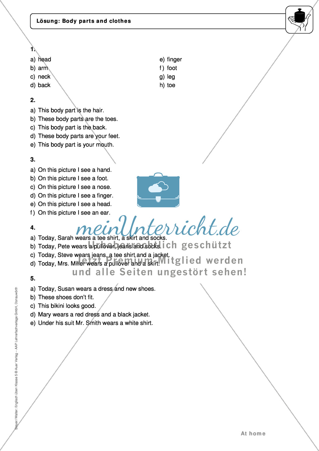At home: body parts and clothes - Exercises + Lösungen Preview 5