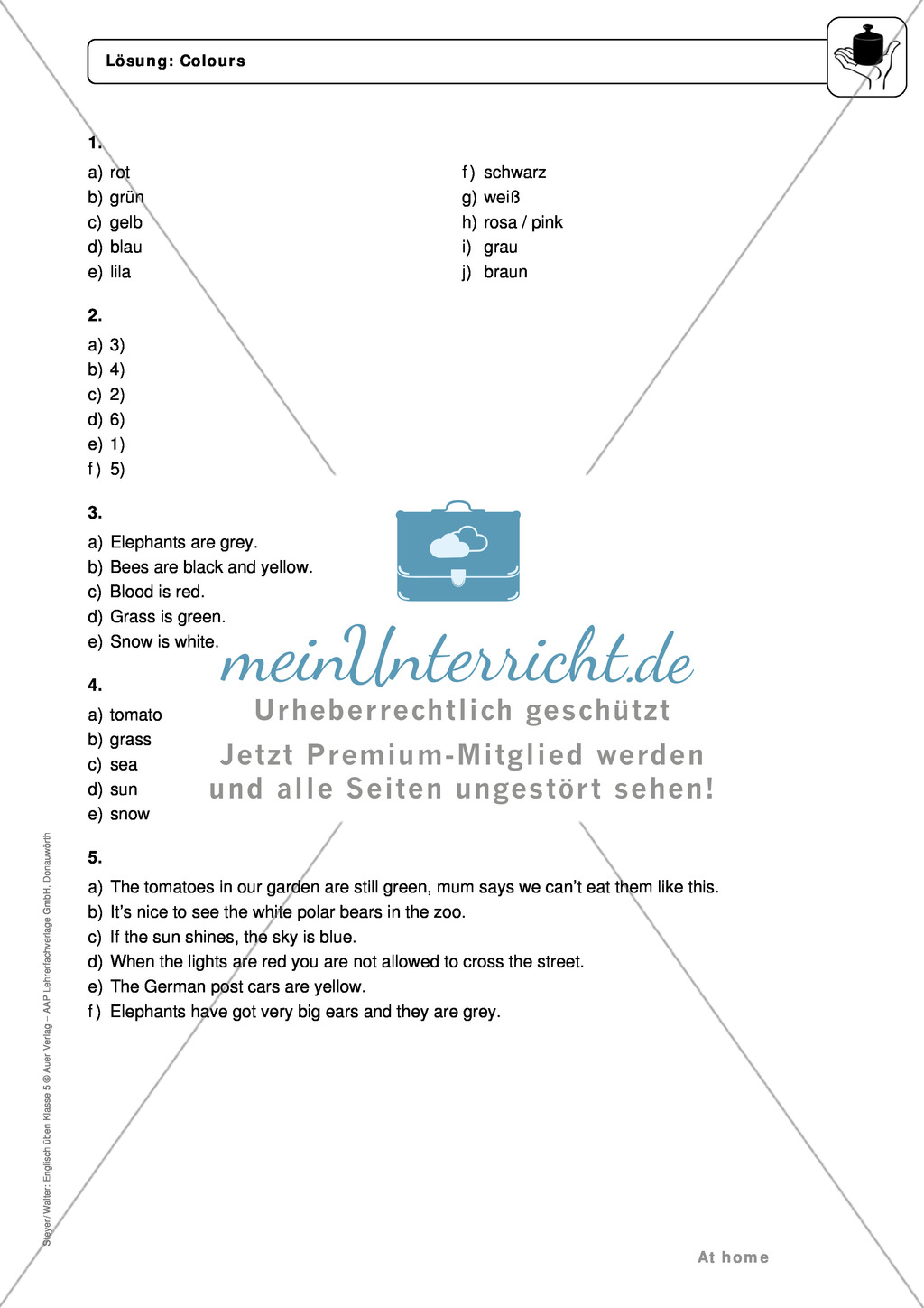 At home: colours - Exercises + Lösungen Preview 4