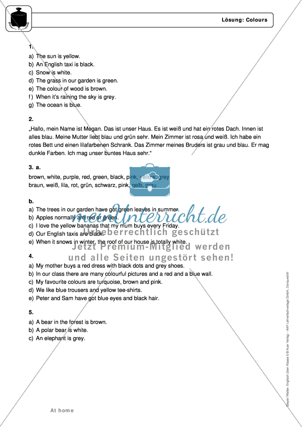 At home: colours - Exercises + Lösungen Preview 5