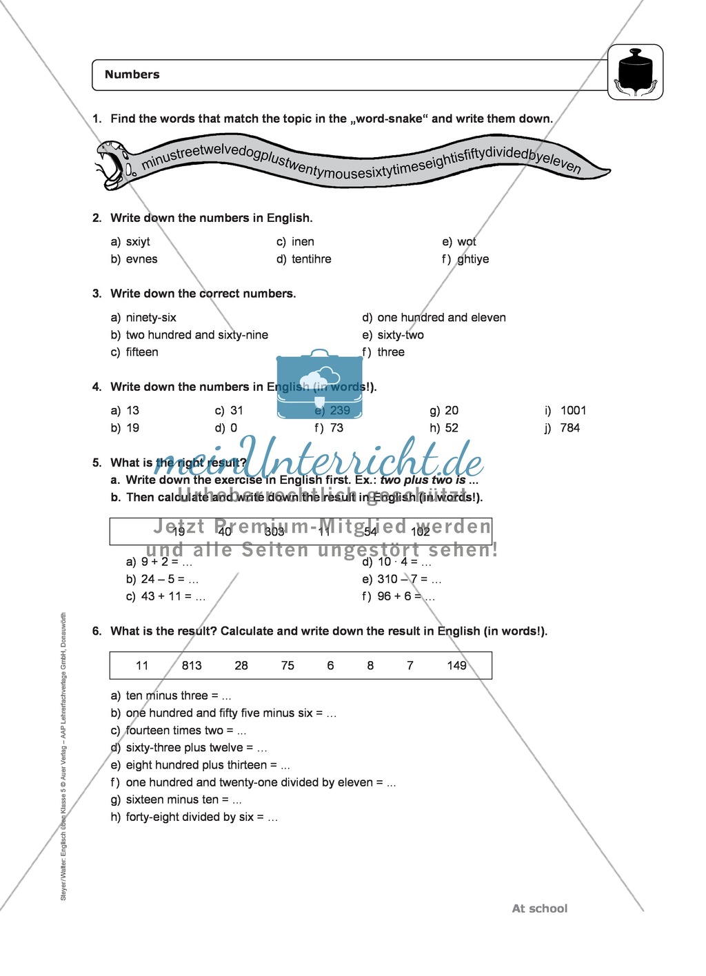 At school: numbers from 0-1000 - Exercises + Lösungen Preview 3