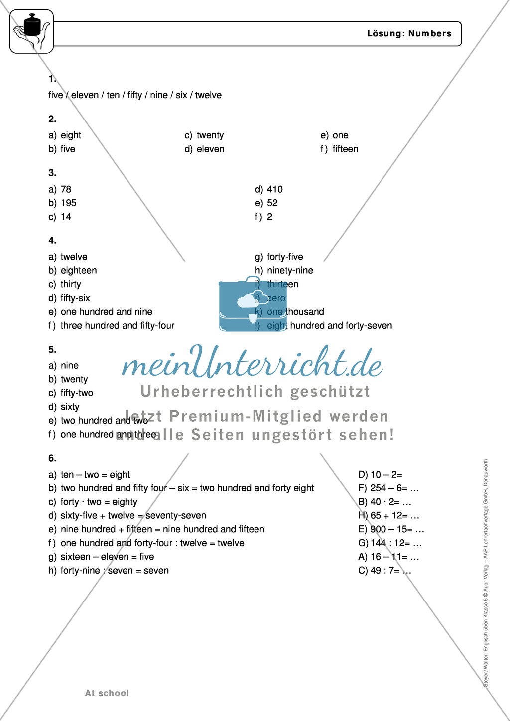 At school: numbers from 0-1000 - Exercises + Lösungen Preview 4