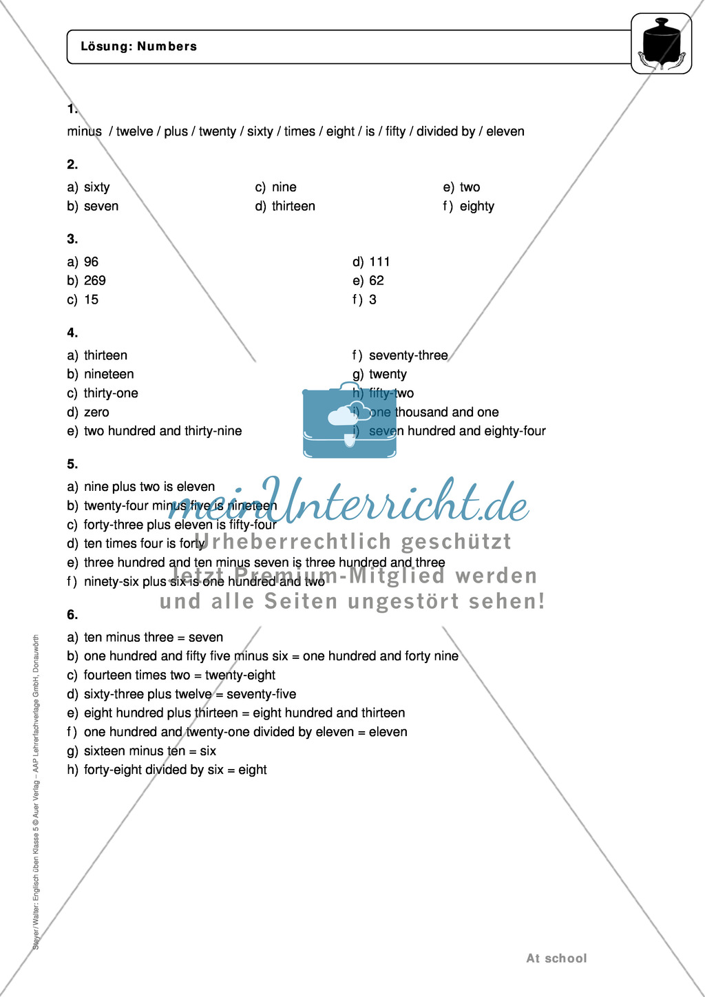 At school: numbers from 0-1000 - Exercises + Lösungen Preview 5