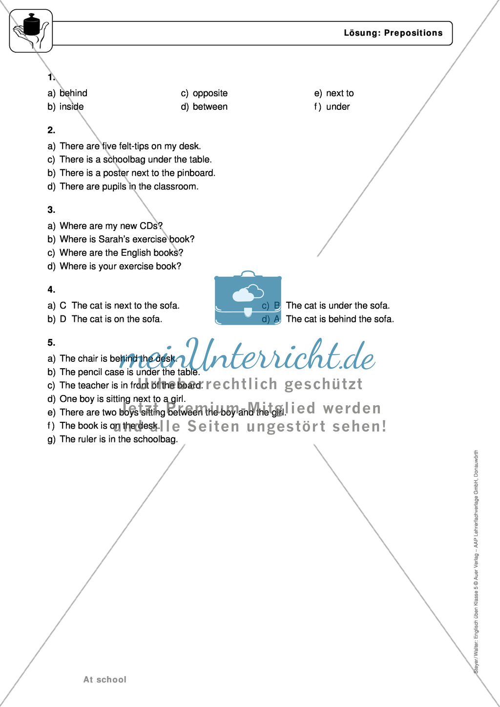 At school: prepositions and phrases - Exercises + Lösungen Preview 4