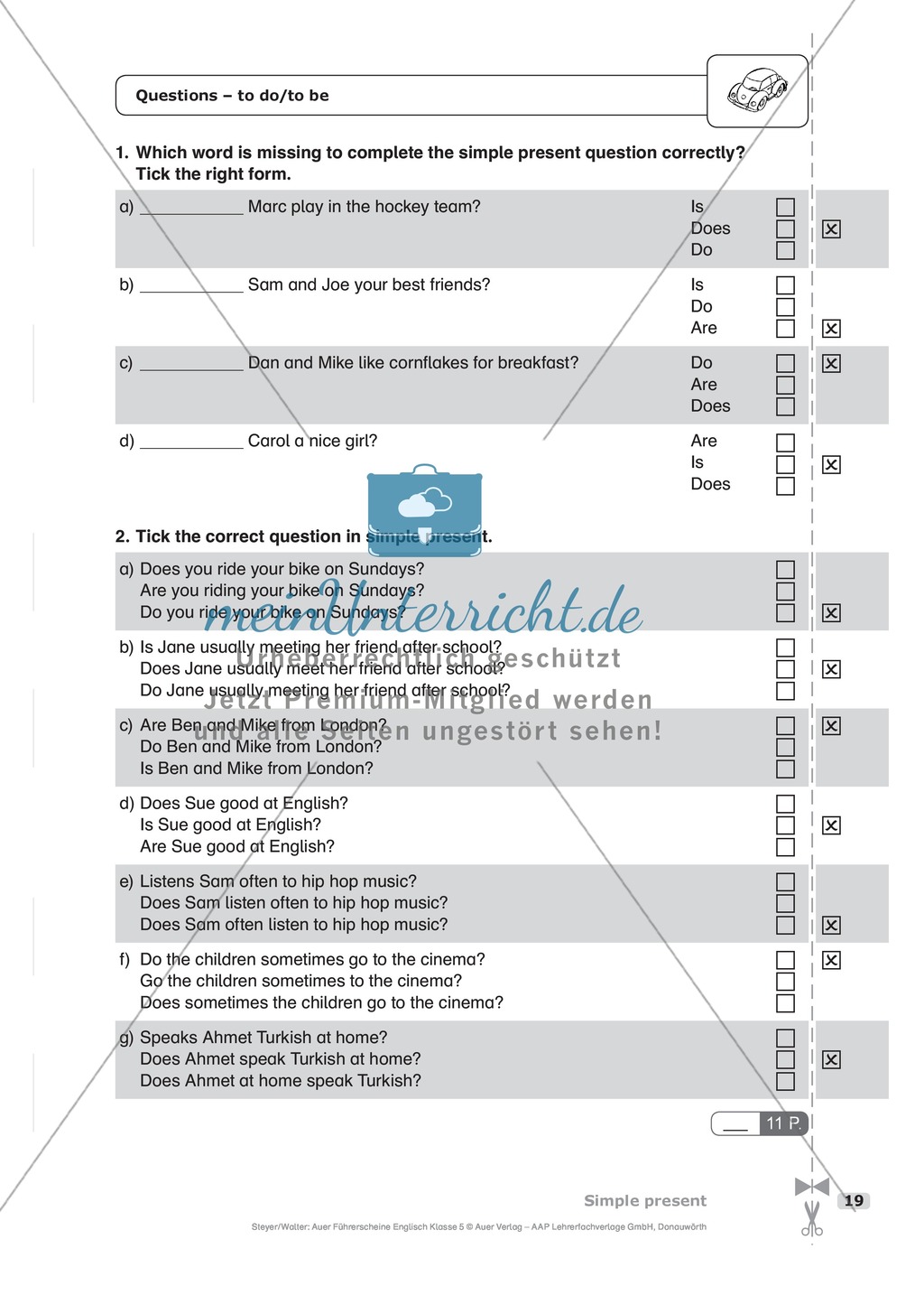 Simple present bei questions mit to do / to be: Schnelltest zur Lernstandserfassung Preview 1