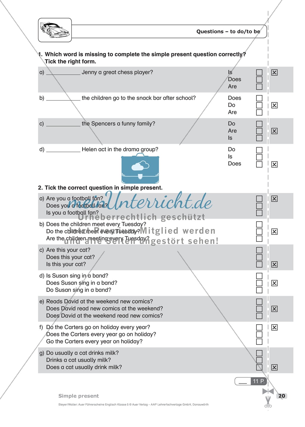 Simple present bei questions mit to do / to be: Schnelltest zur Lernstandserfassung Preview 2