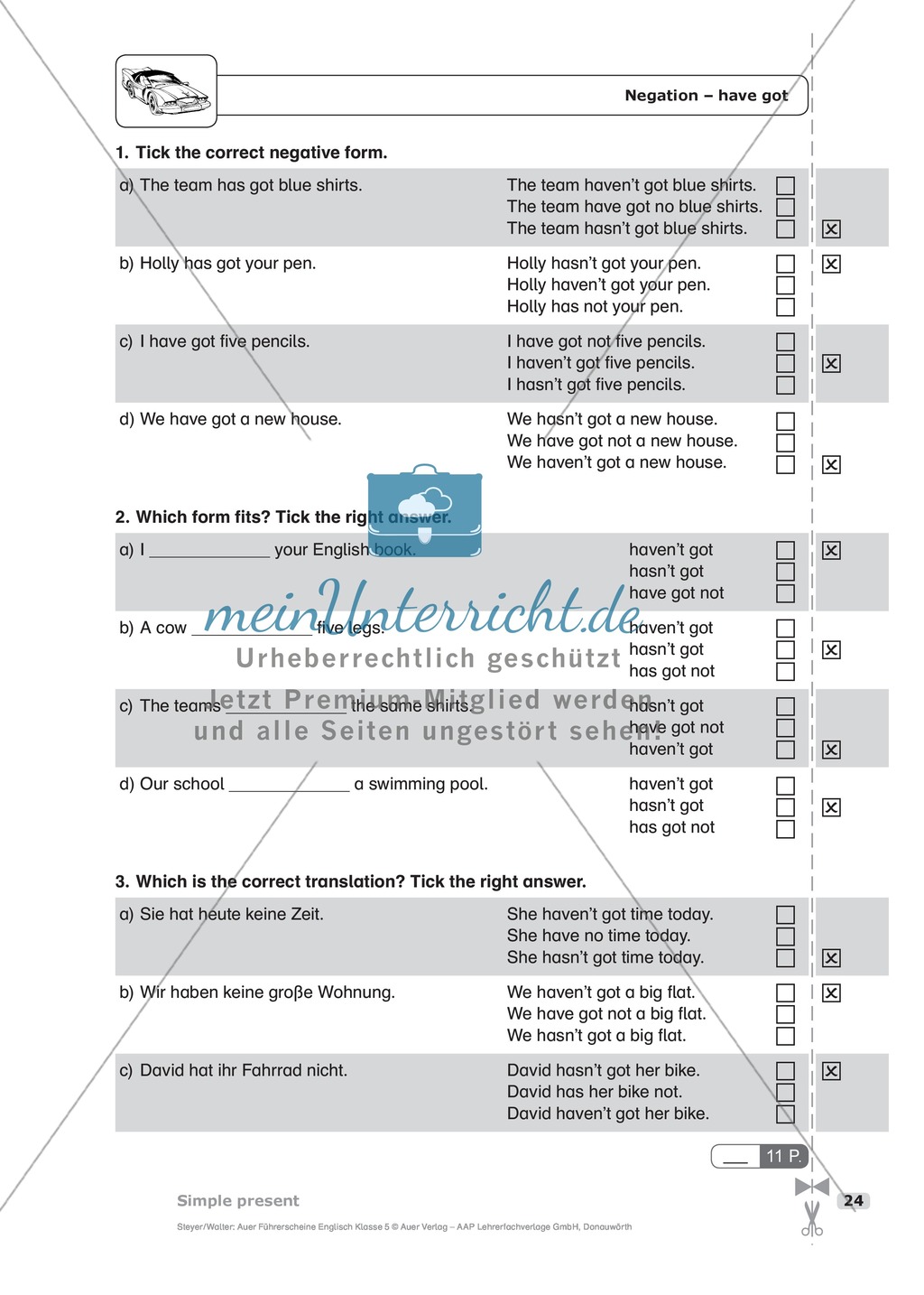 Simple present bei negations mit have got: Schnelltest zur Lernstandserfassung Preview 2
