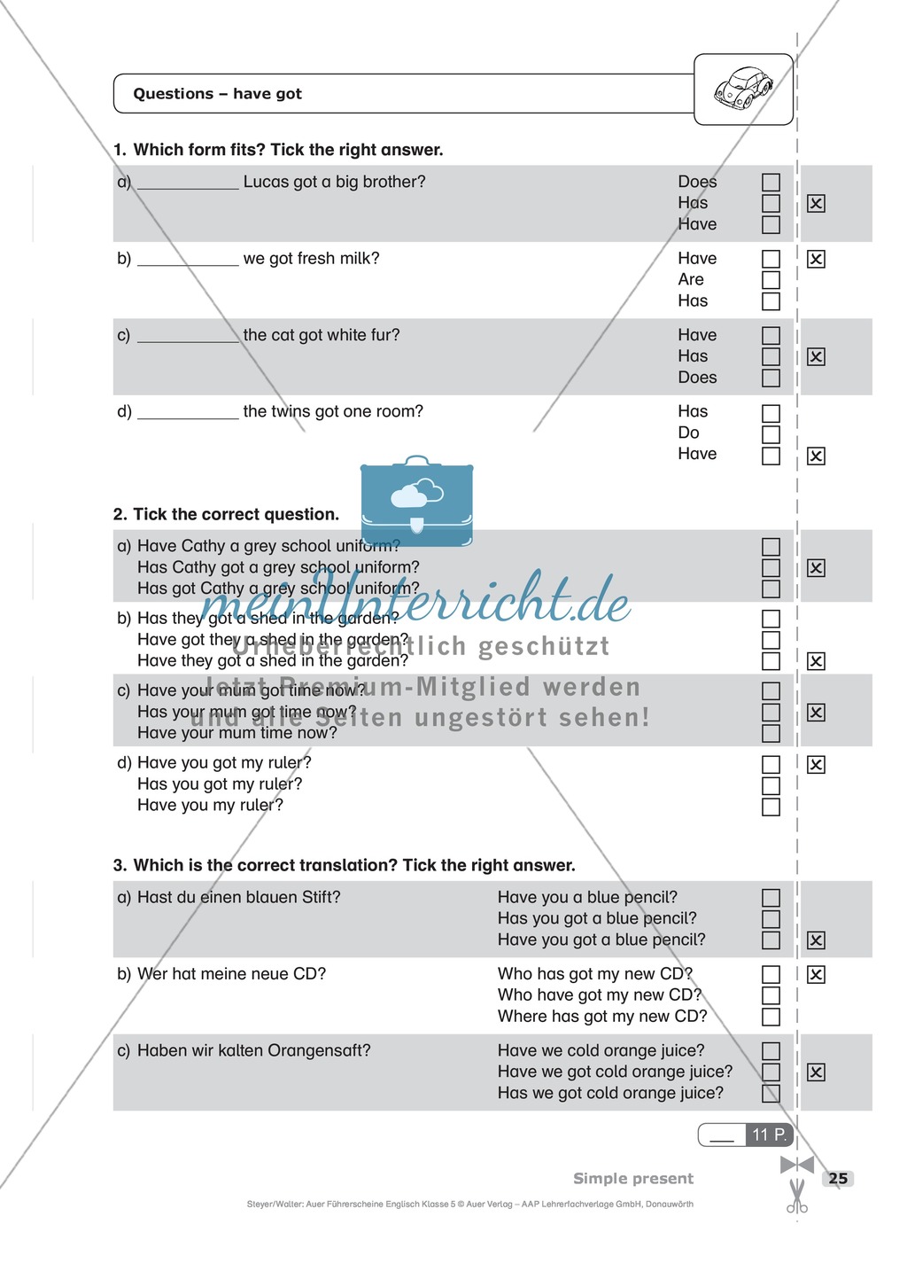 Simple present bei questions mit have got: Schnelltest zur Lernstandserfassung Preview 1