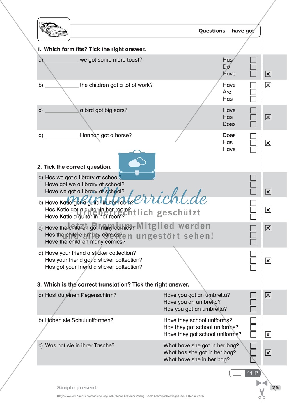 Simple present bei questions mit have got: Schnelltest zur Lernstandserfassung Preview 2