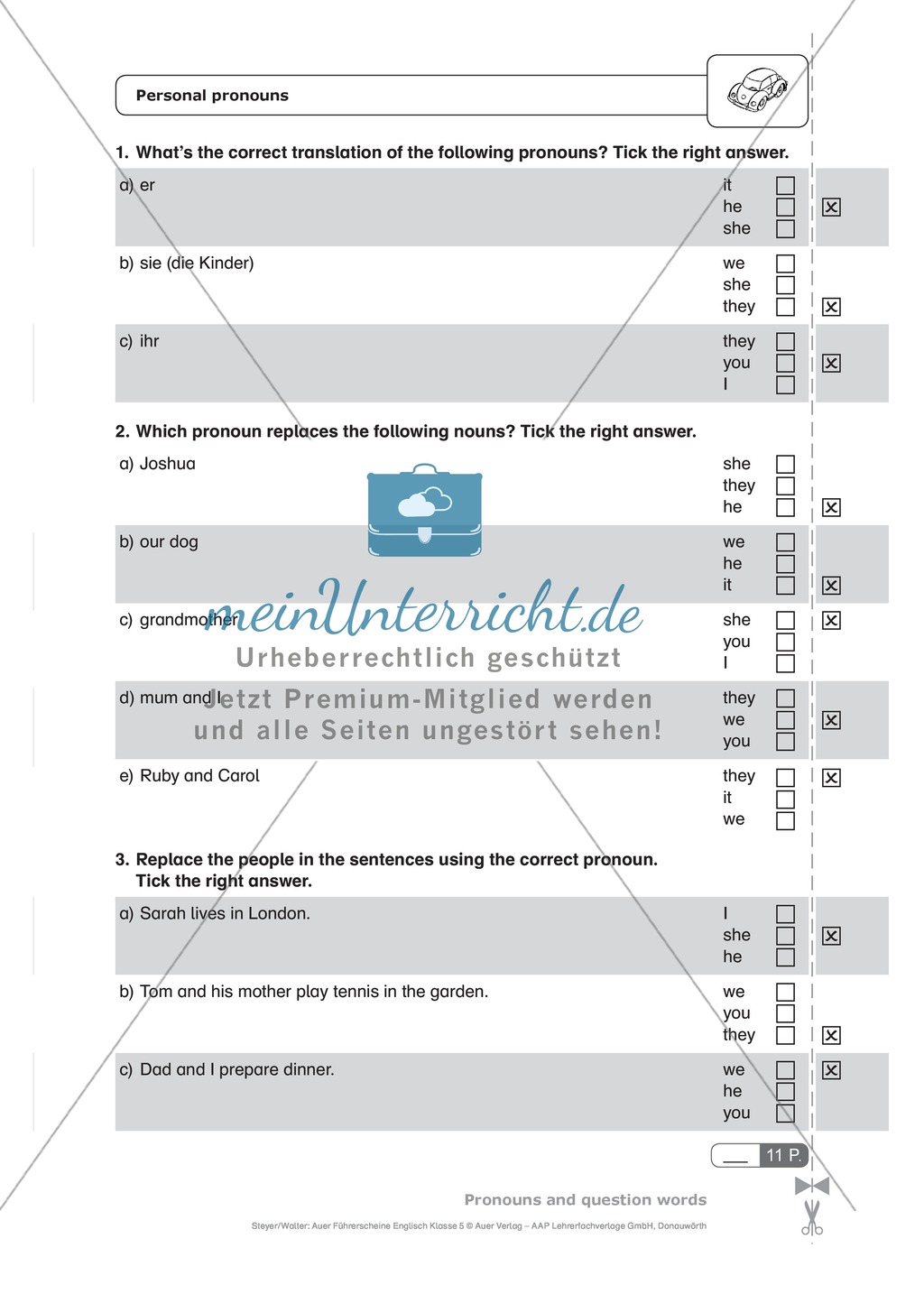 Personal pronouns: Schnelltest zur Lernstandserfassung Preview 1
