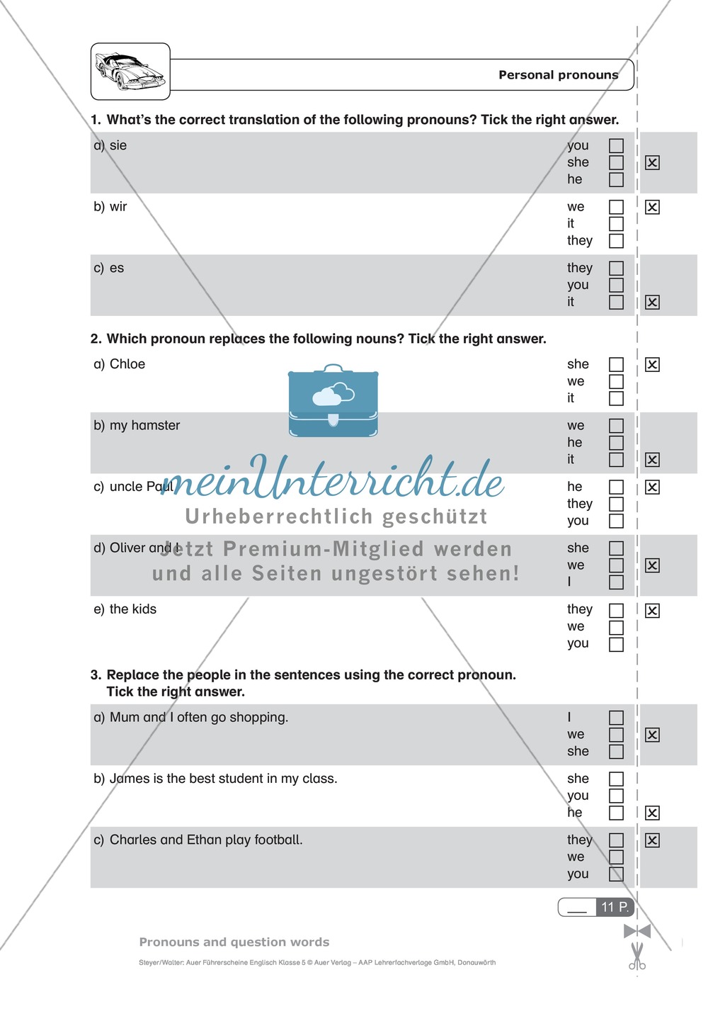 Personal pronouns: Schnelltest zur Lernstandserfassung Preview 2