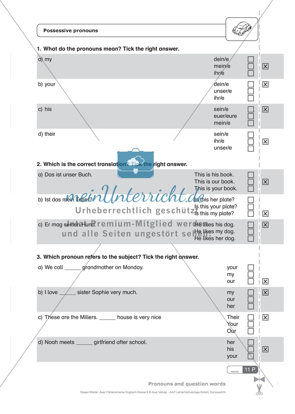 Possessive pronouns: Schnelltest zur Lernstandserfassung Preview 1