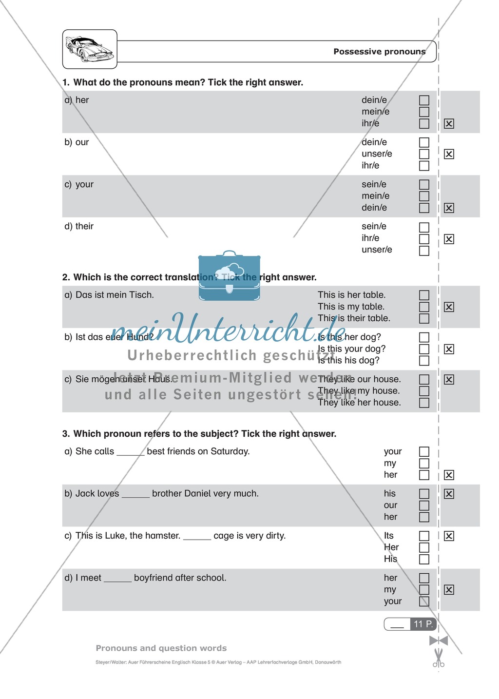 Possessive pronouns: Schnelltest zur Lernstandserfassung Preview 2