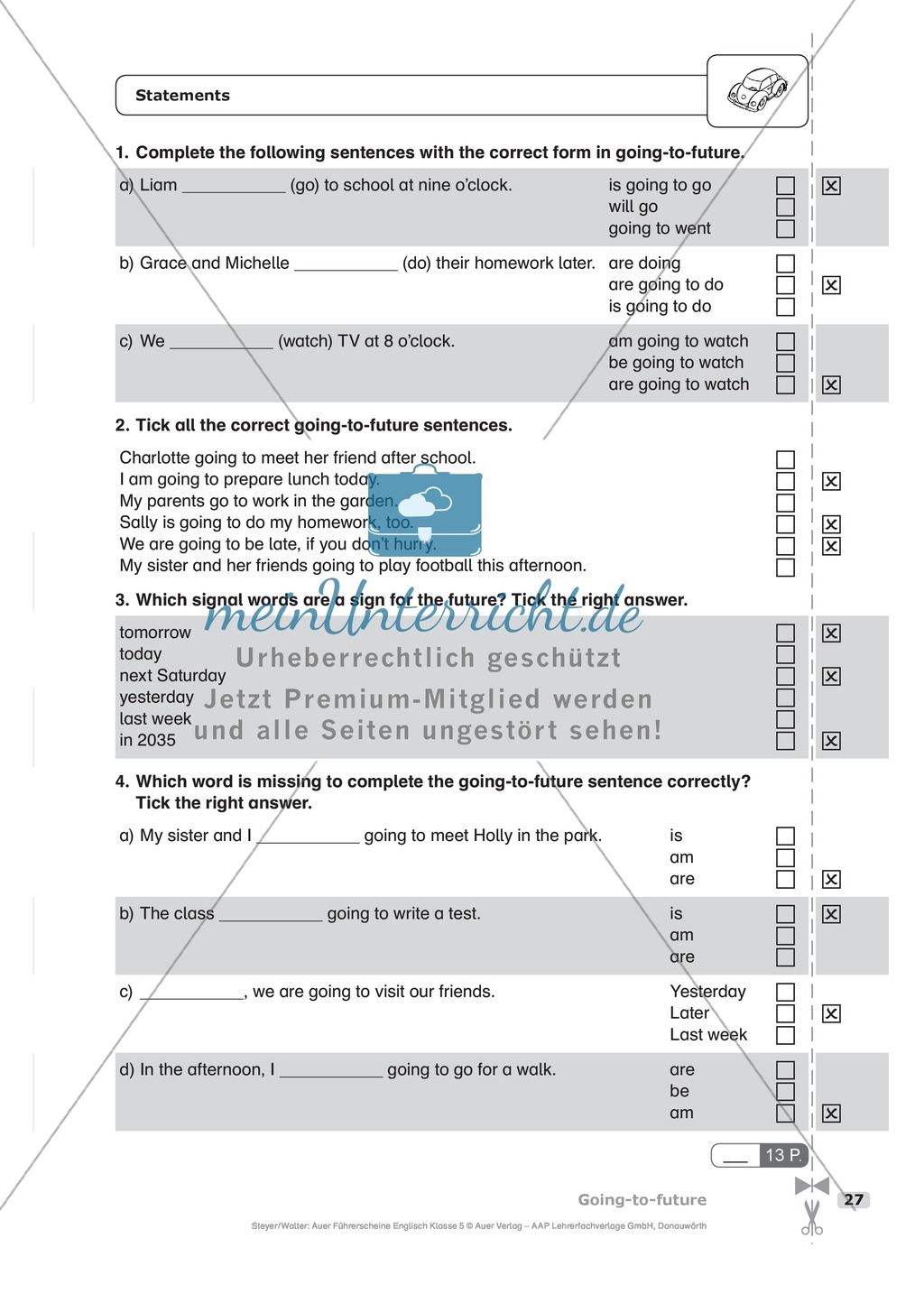 Going-to-future bei statements: Schnelltest zur Lernstandserfassung Preview 1