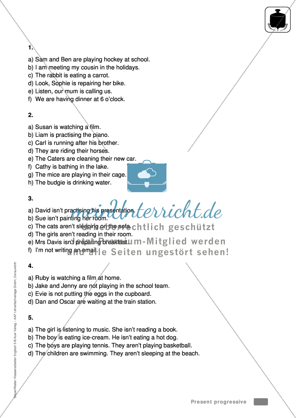 Klassenarbeit present progressive - schwer (1) - mit Lösungen Preview 3