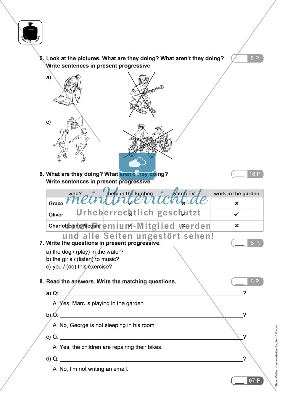 Klassenarbeit present progressive - schwer (2) - mit Lösungen Preview 2
