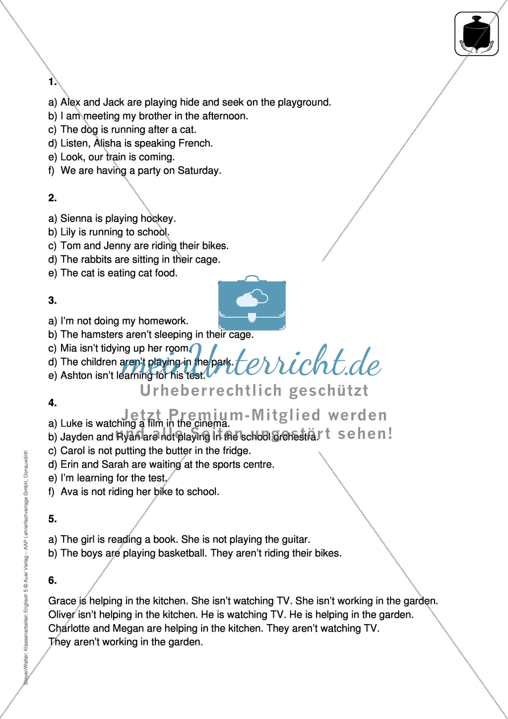 Klassenarbeit present progressive - schwer (2) - mit Lösungen Preview 3