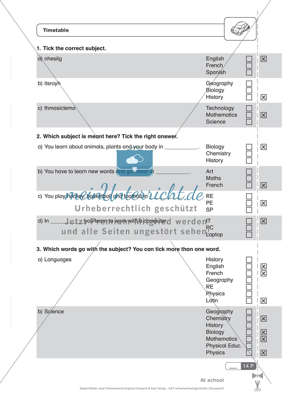 At school - Timetables: Schnelltest zur Lernstandserfassung Preview 1