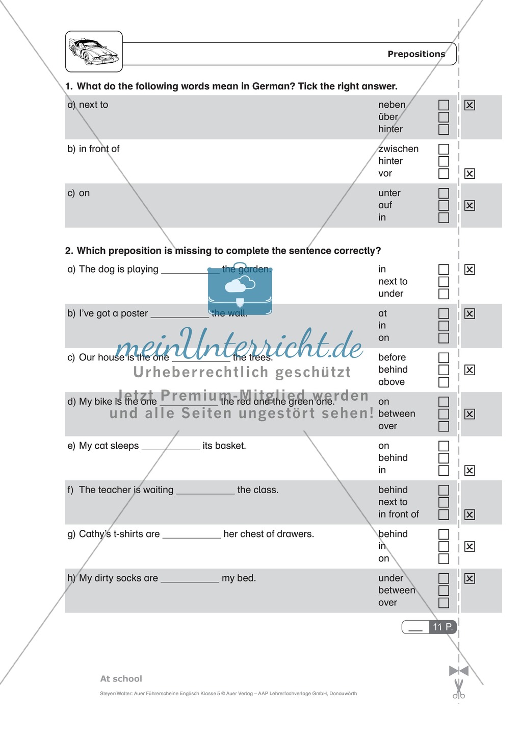 At school - Prepositions: Schnelltest zur Lernstandserfassung Preview 2