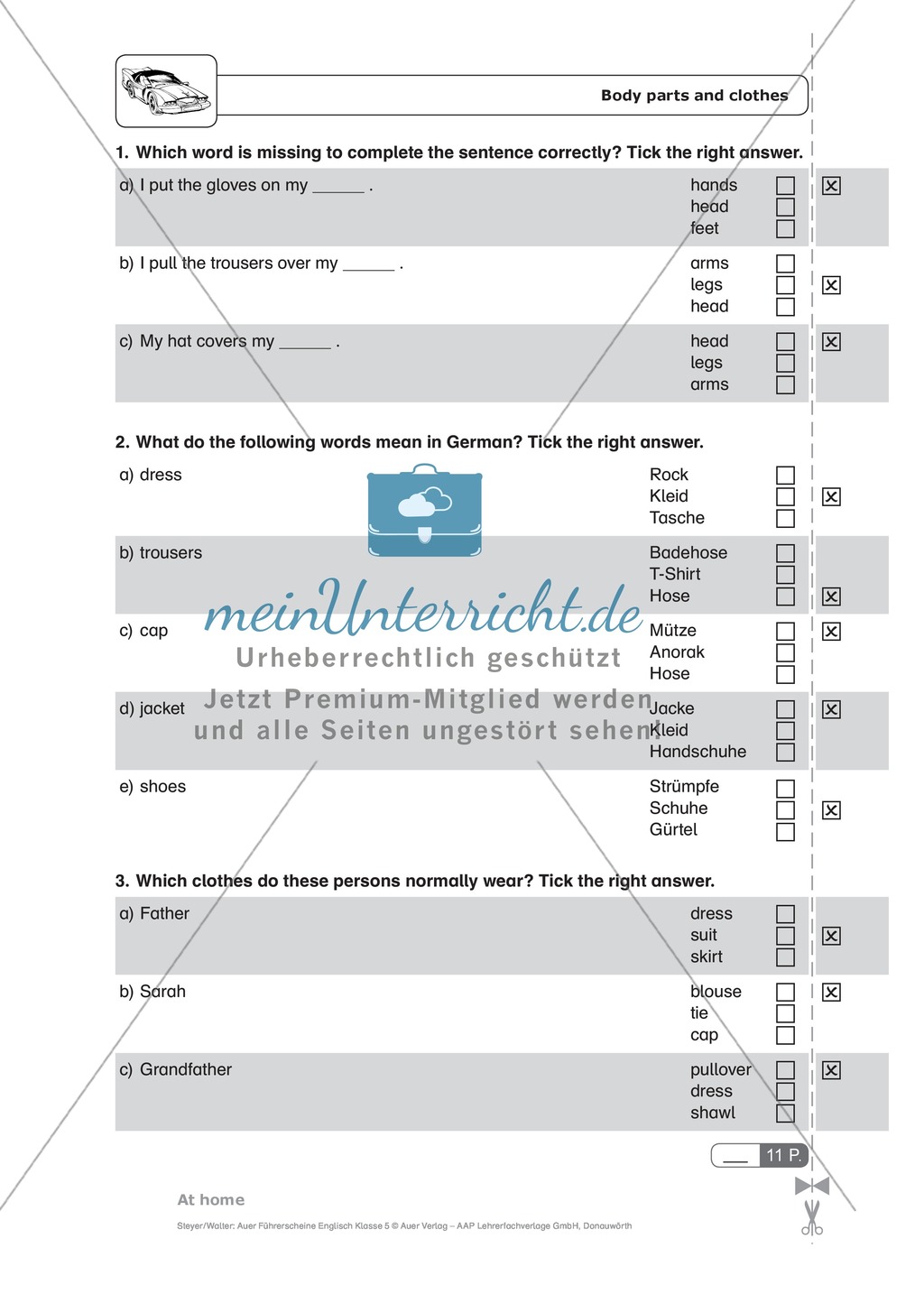 At home - Body parts and clothes: Schnelltest zur Lernstandserfassung Preview 2