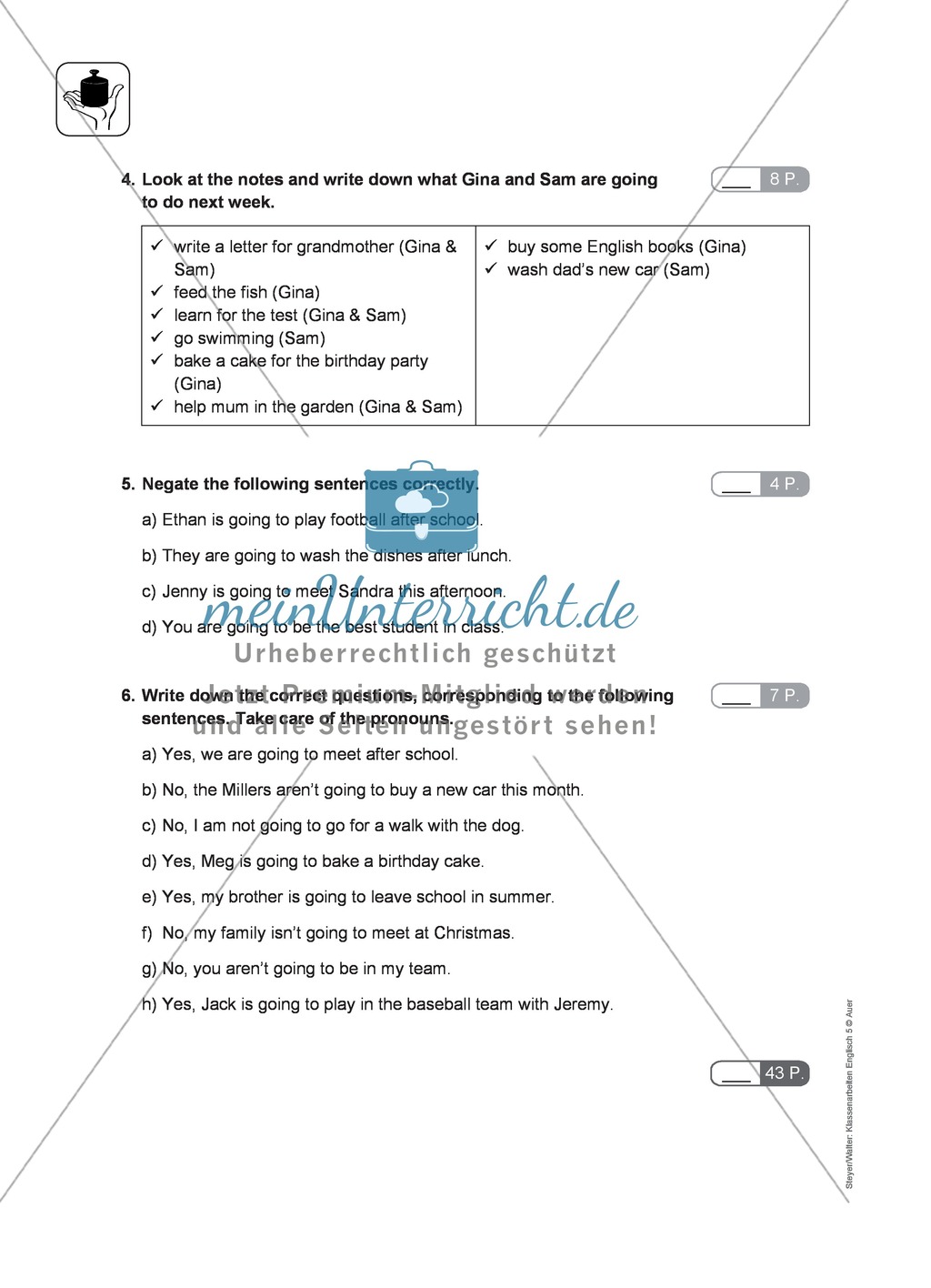 Klassenarbeit going-to-future - einfach (2) - mit Lösungen Preview 2