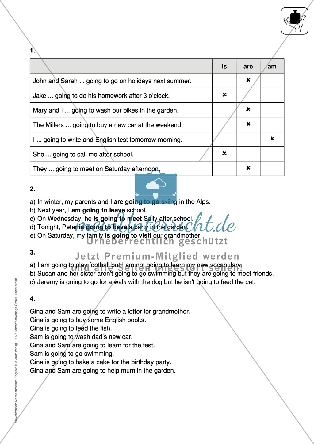 Klassenarbeit going-to-future - einfach (2) - mit Lösungen Preview 3