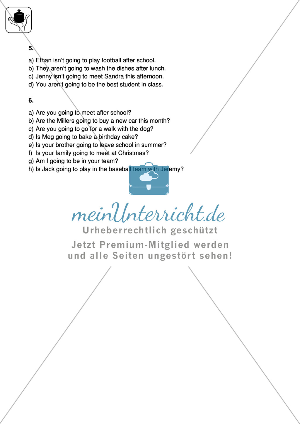 Klassenarbeit going-to-future - einfach (2) - mit Lösungen Preview 4