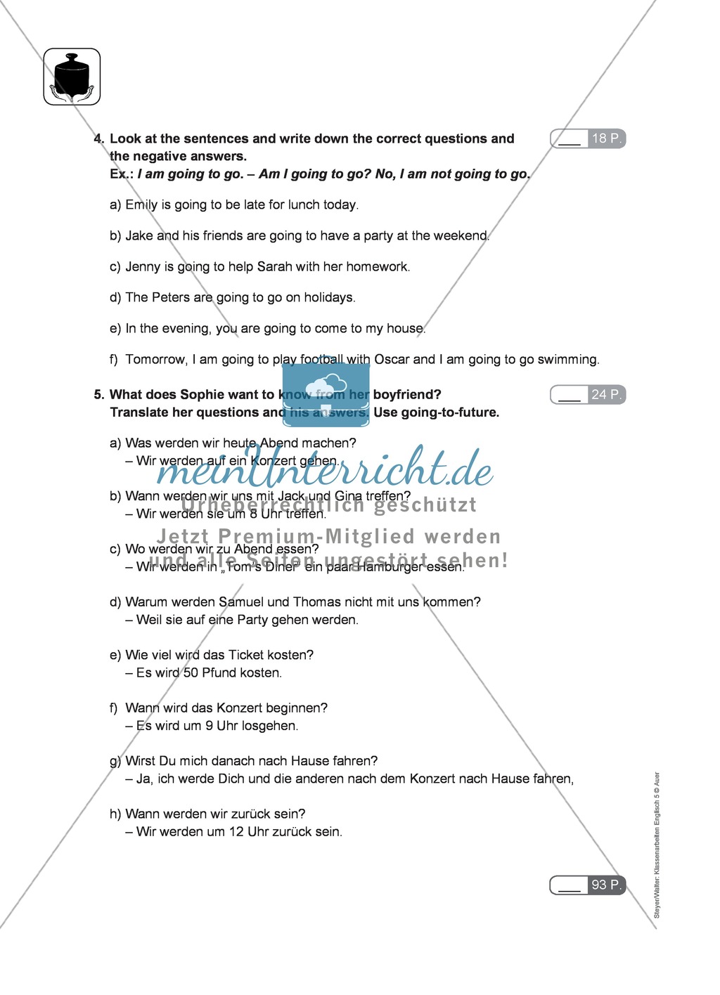 Klassenarbeit going-to-future - schwer (1) - mit Lösungen Preview 2