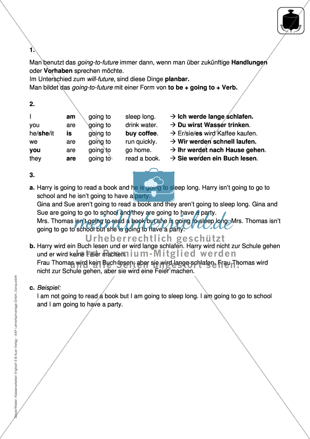 Klassenarbeit going-to-future - schwer (1) - mit Lösungen Preview 3