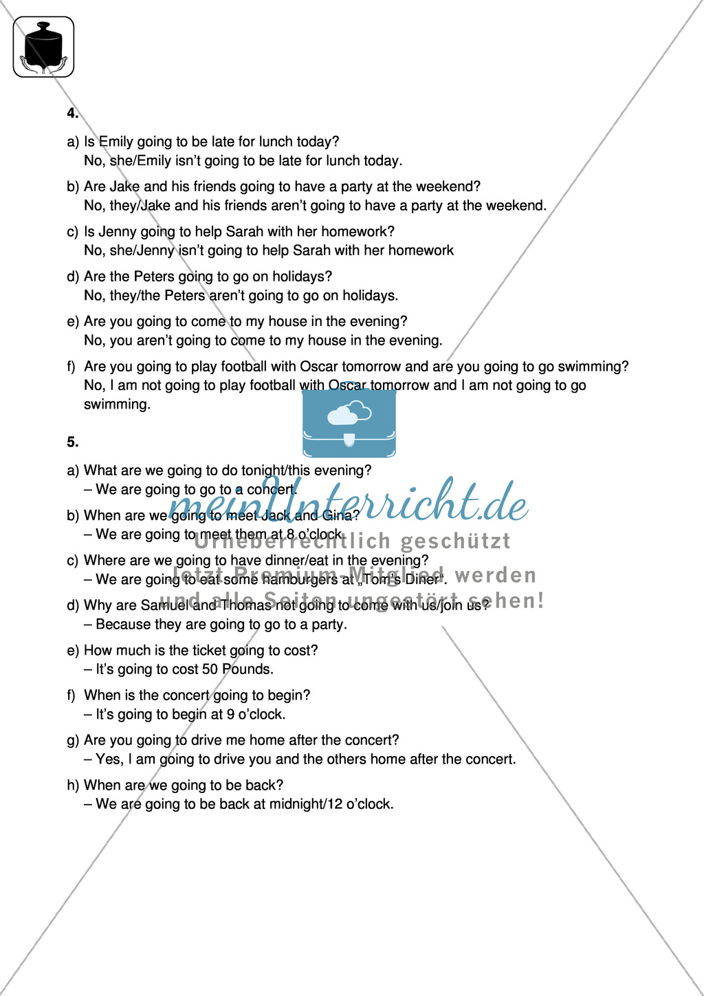 Klassenarbeit going-to-future - schwer (1) - mit Lösungen Preview 4