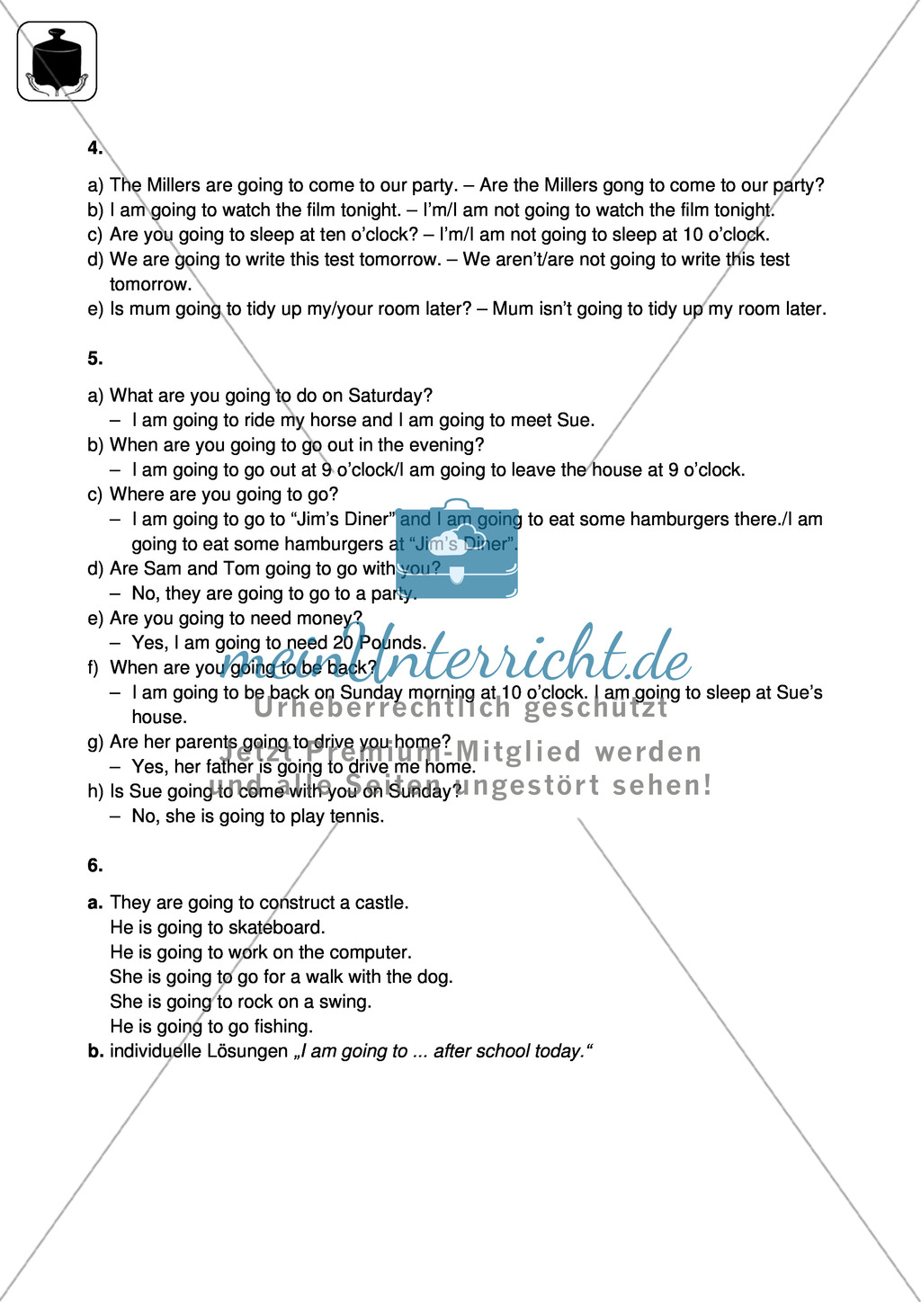Klassenarbeit going-to-future - schwer (2) - mit Lösungen Preview 4