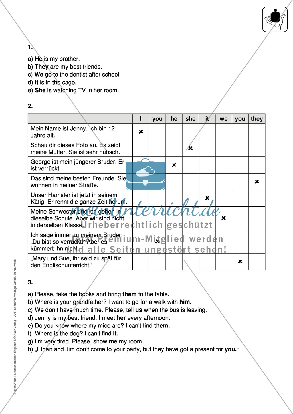 Klassenarbeit pronouns and question words - einfach (2) - mit Lösungen Preview 3