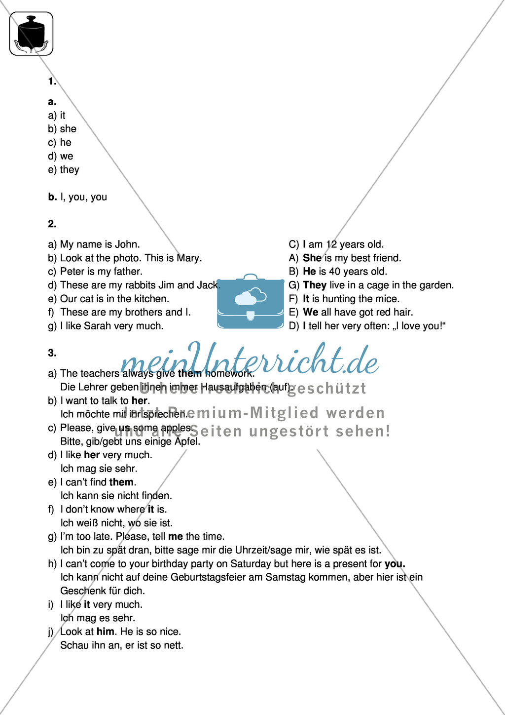 Klassenarbeit pronouns and question words - schwer (2) - mit Lösungen Preview 3