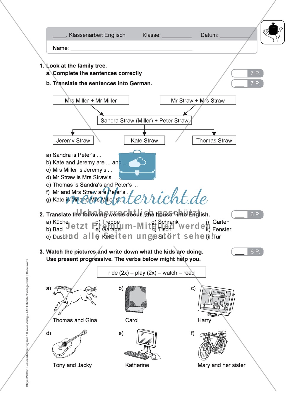 Klassenarbeit At home - einfach (1) - mit Lösungen Preview 1