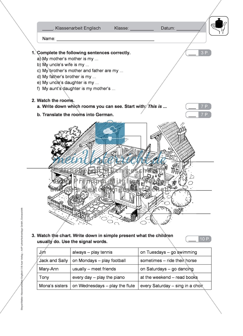 Klassenarbeit At home - einfach (2) - mit Lösungen Preview 1