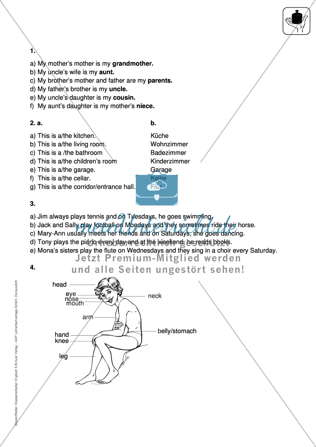 Klassenarbeit At home - einfach (2) - mit Lösungen Preview 3