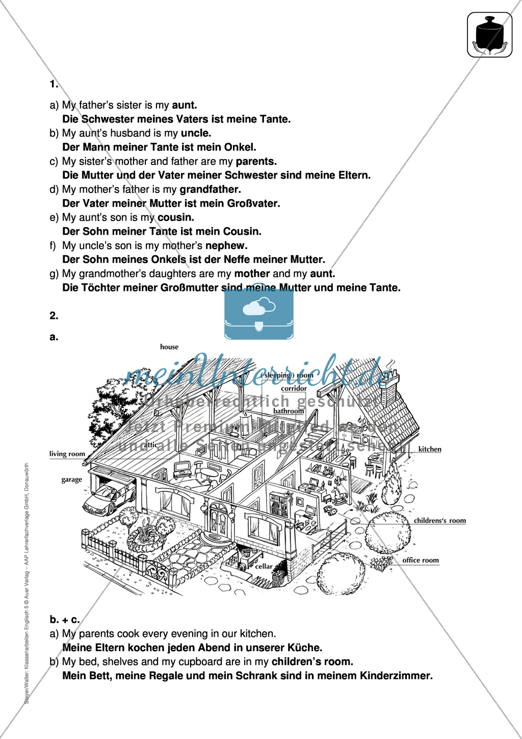 Klassenarbeit At home - schwer (1) - mit Lösungen Preview 4