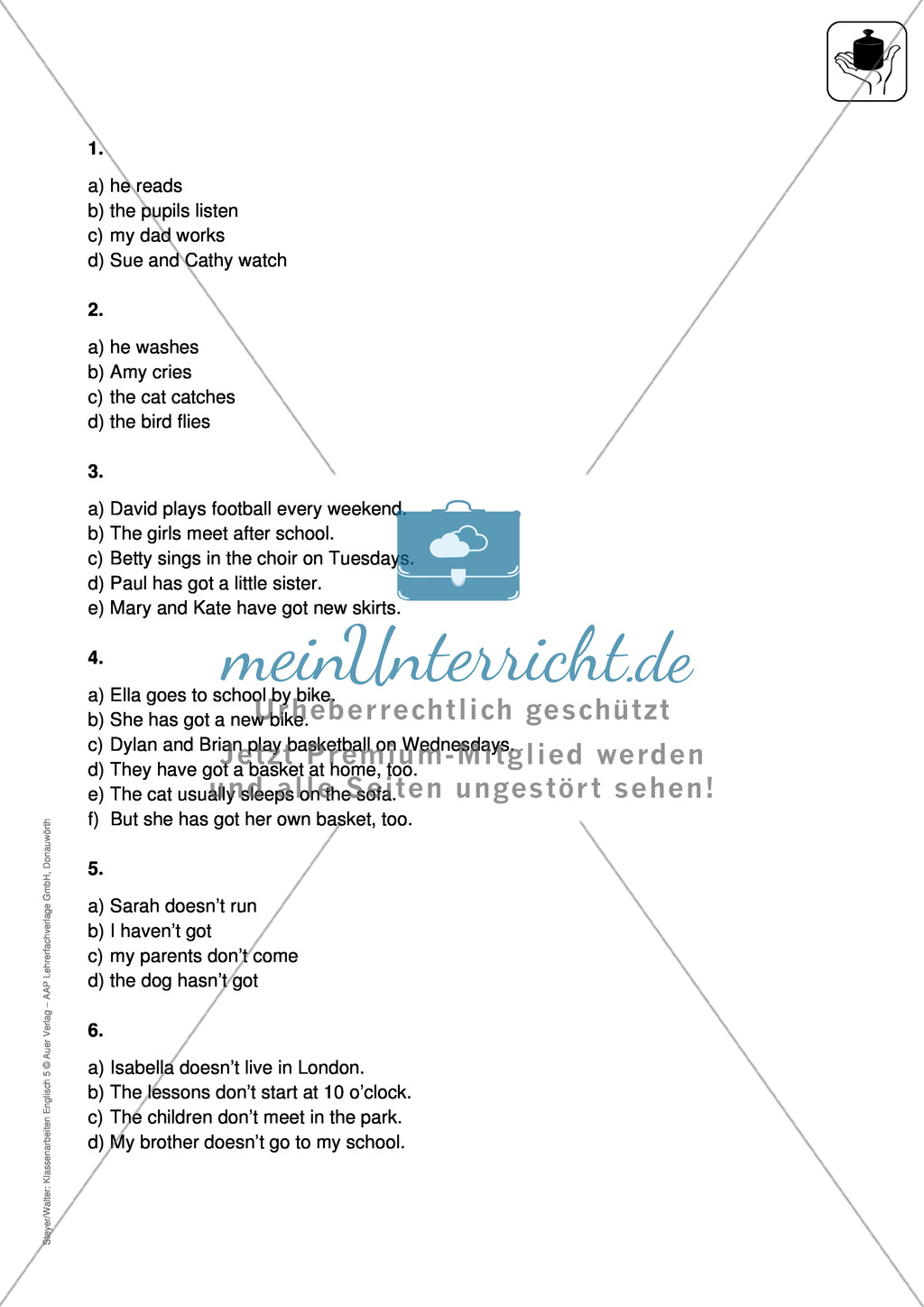 Klassenarbeit simple present - einfach (1) - mit Lösungen Preview 3