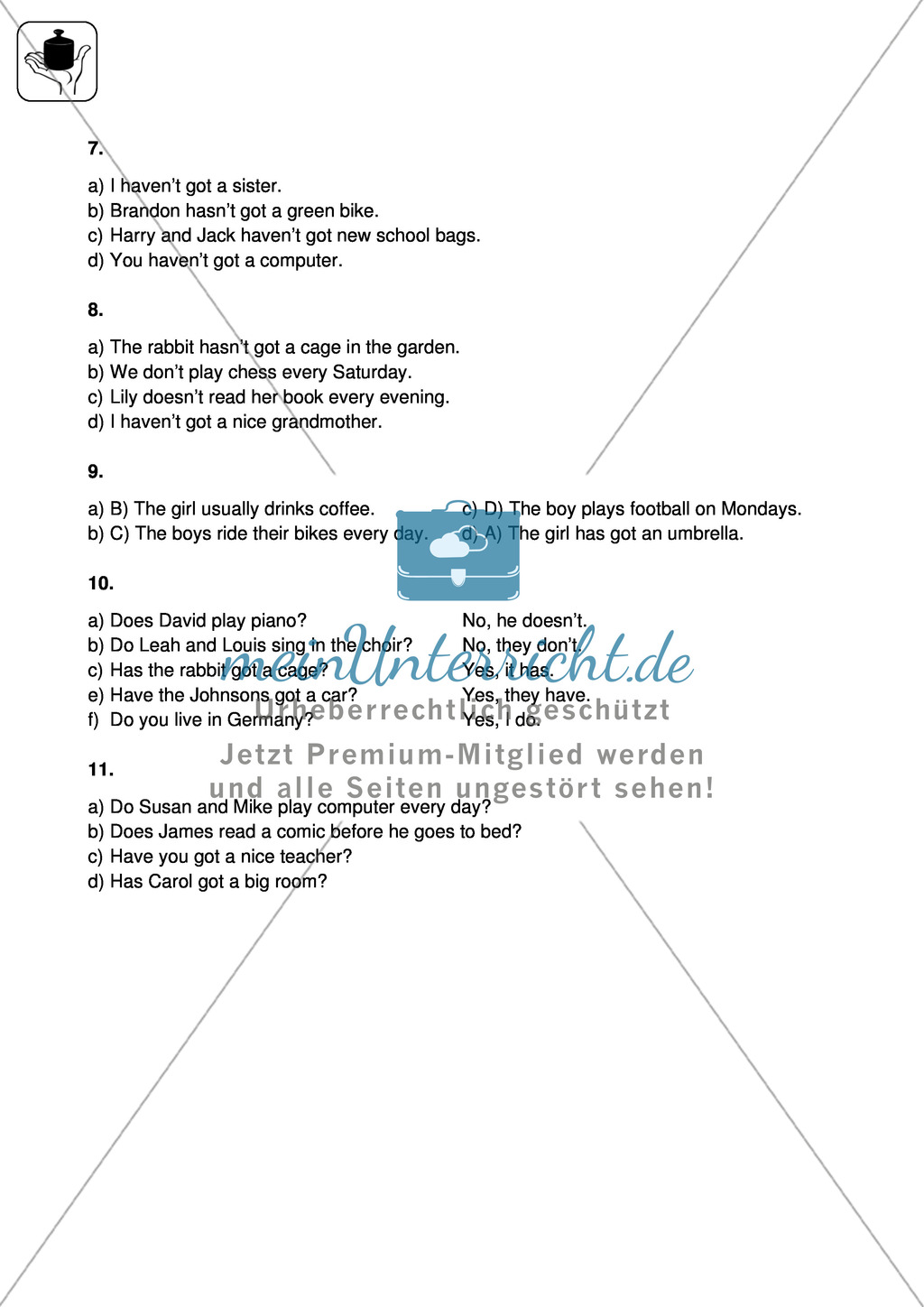 Klassenarbeit simple present - einfach (1) - mit Lösungen Preview 4