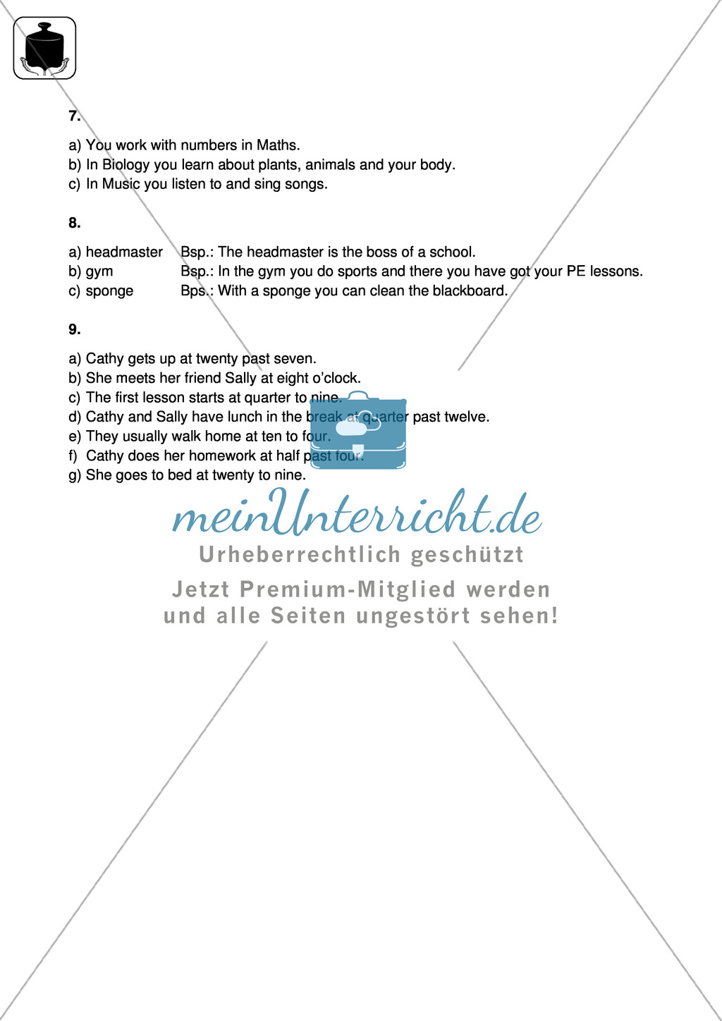 Klassenarbeit At school - schwer (1) - mit Lösungen Preview 4