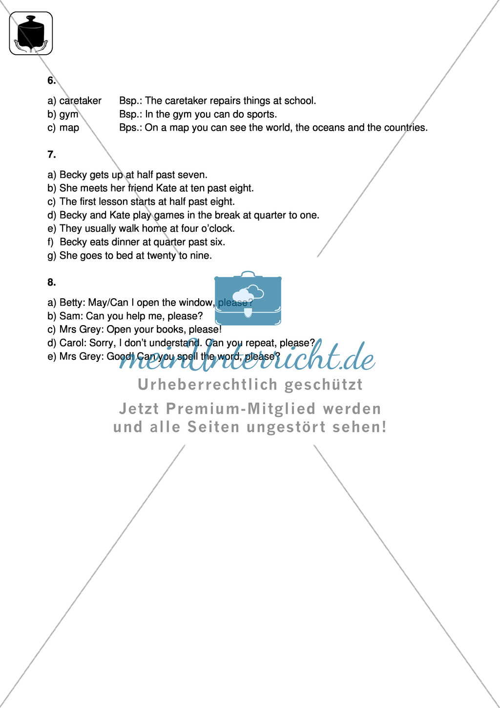 Klassenarbeit At school - schwer (2) - mit Lösungen Preview 4