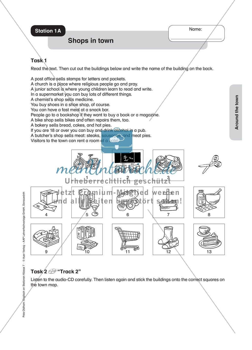 Stationenlernen in der 7. Klasse: Around the town an 8 Stationen Preview 1