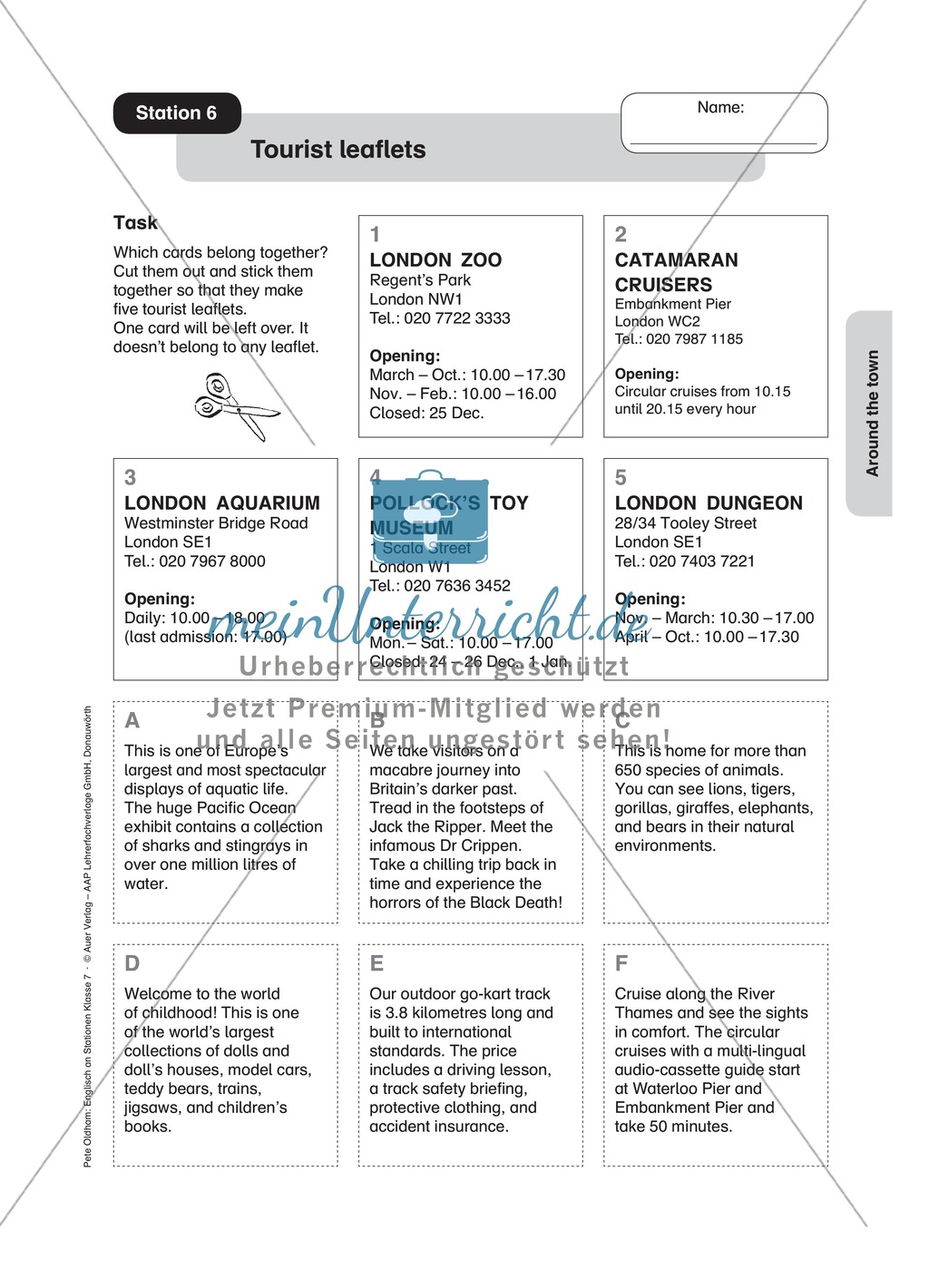 Stationenlernen in der 7. Klasse: Around the town an 8 Stationen Preview 7