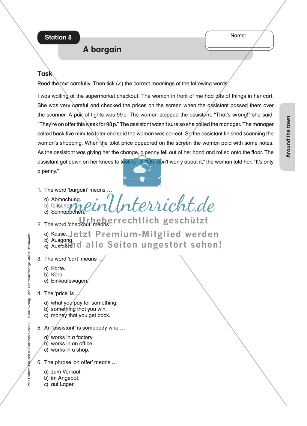 Stationenlernen in der 7. Klasse: Around the town an 8 Stationen Preview 9