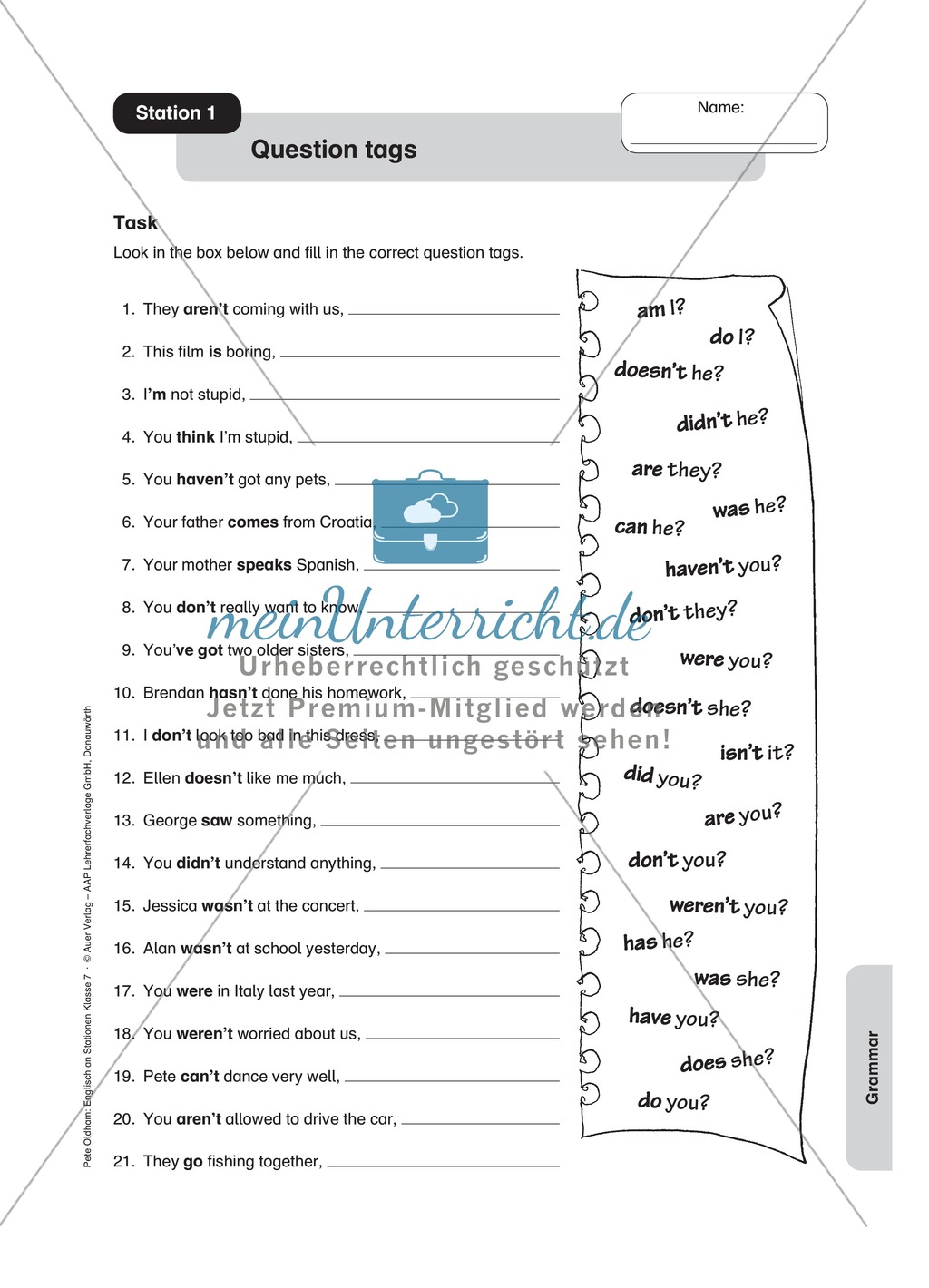 Stationenlernen in der 7. Klasse: Grammar an 8 Stationen Preview 1