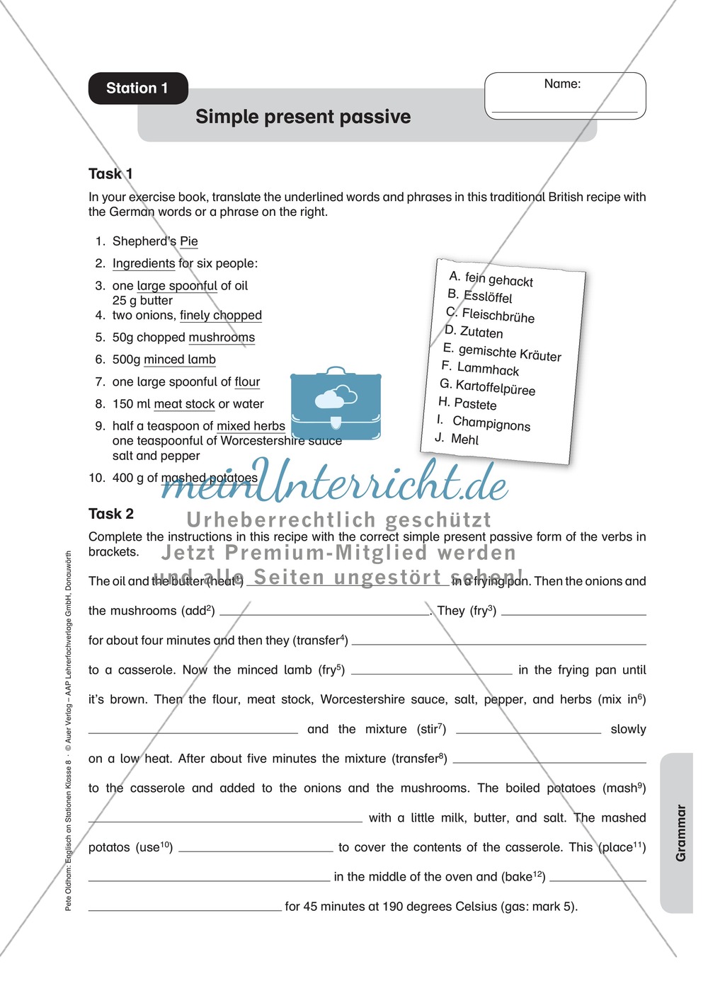 Stationenlernen in der 8. Klasse: Grammar an 10 Stationen Preview 1