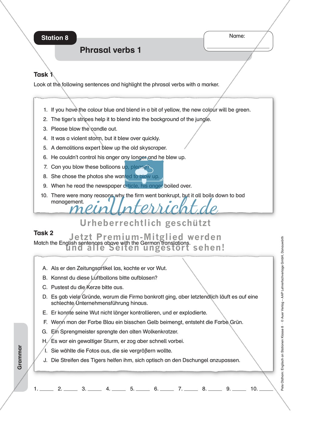Stationenlernen in der 8. Klasse: Grammar an 10 Stationen Preview 8