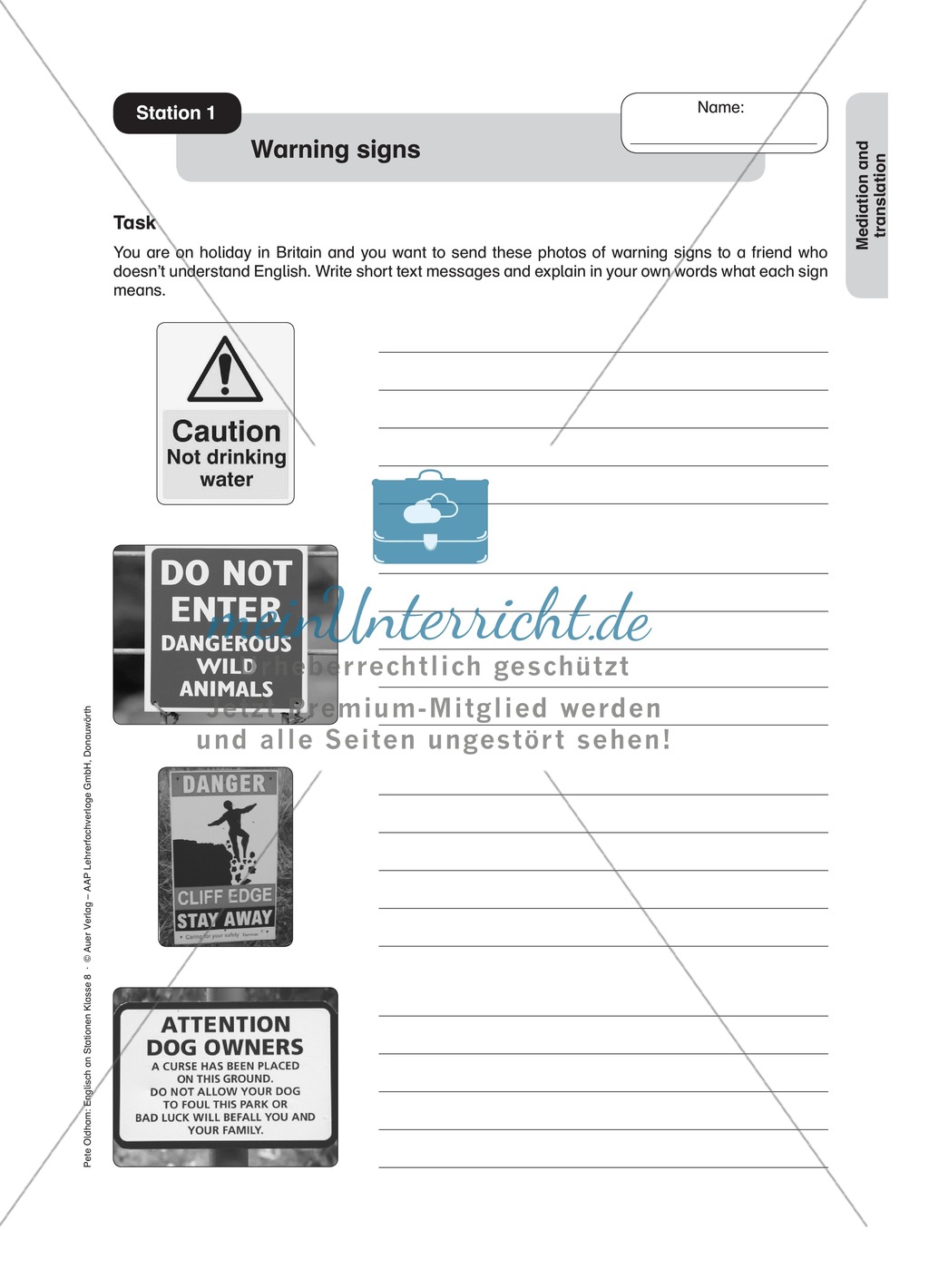 Stationenlernen in der 8. Klasse: Translation an 6 Stationen Preview 1