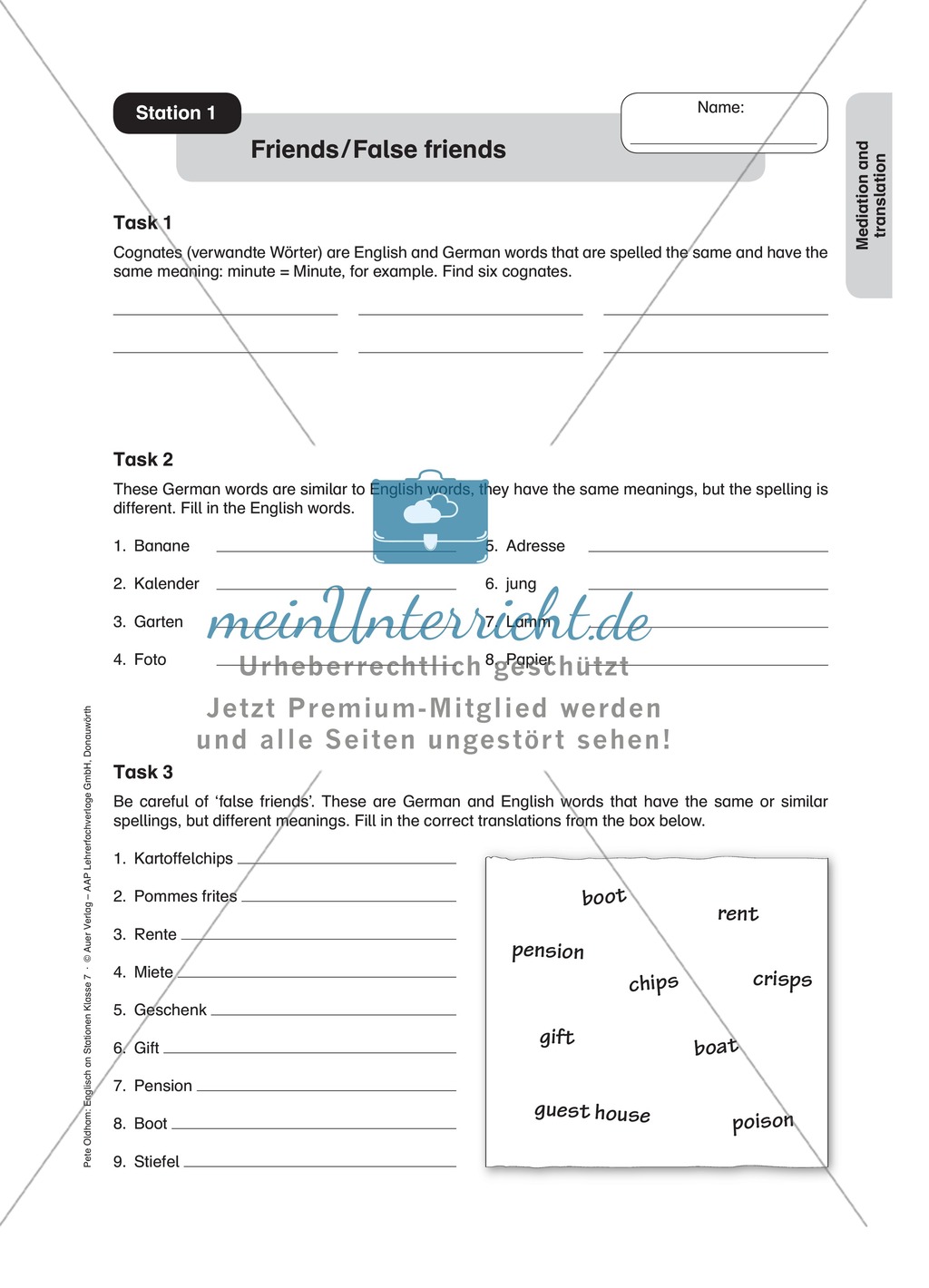 Stationenlernen in der 7. Klasse: Translation an 6 Stationen Preview 1
