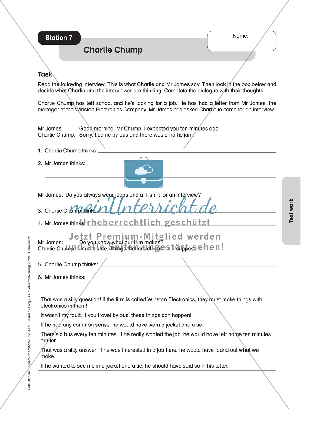 Stationenlernen in der 9. Klasse: Text work Preview 12